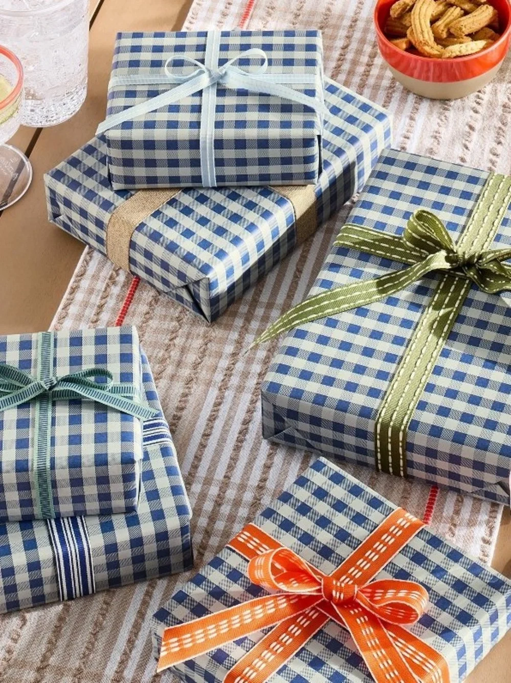 Hearth and Hand Blue Gingham wrapping paper 30 square ft